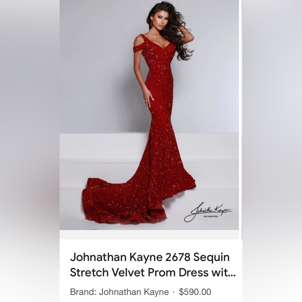 Johnathan Kayne Style 2678 Red Velvet Prom Dress Size 6